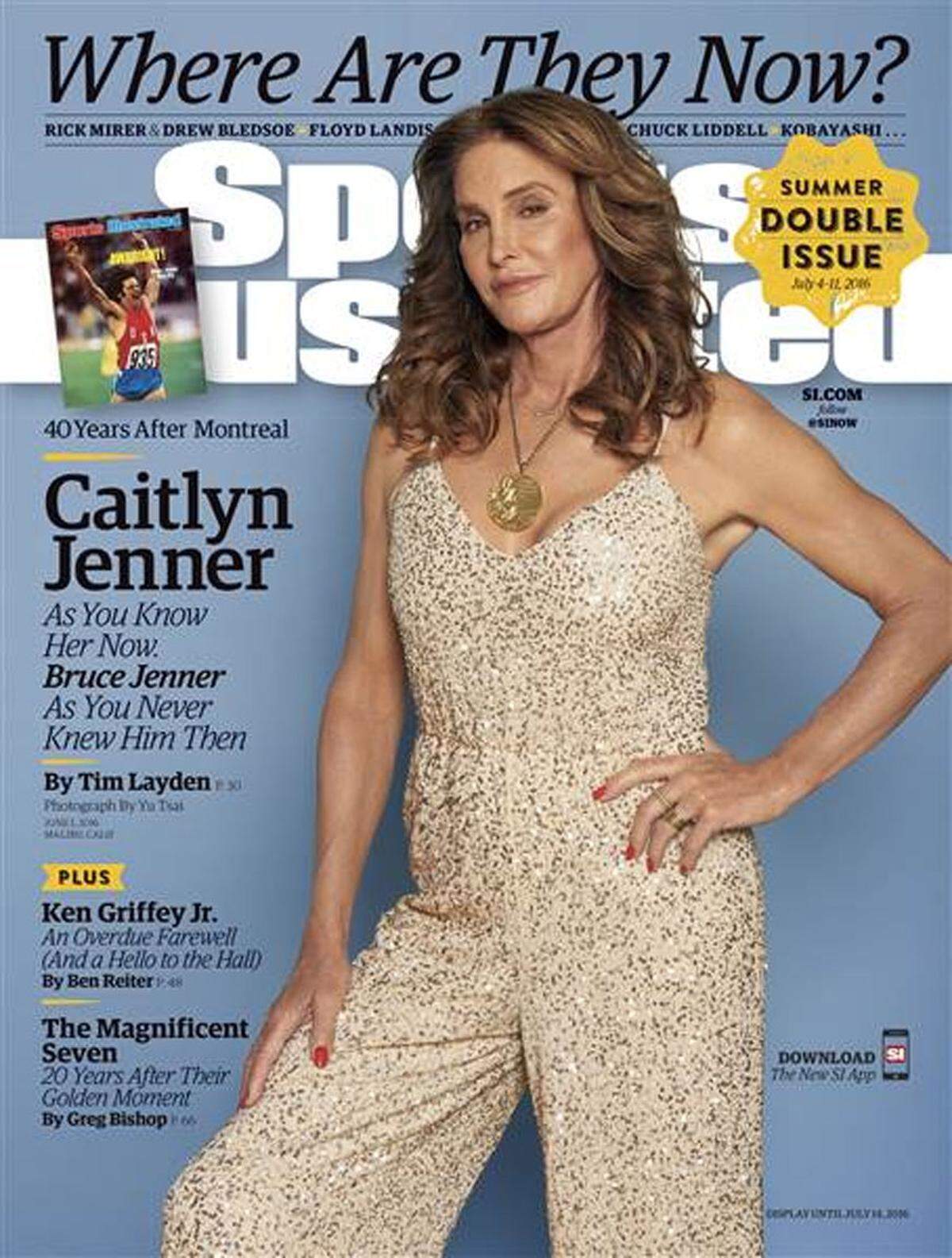 Auf dem neuen Titelblatt zeigt sich Jenner im glitzernden Hosenanzug mit weitem Ausschnitt und der Goldmedaille um den Hals.