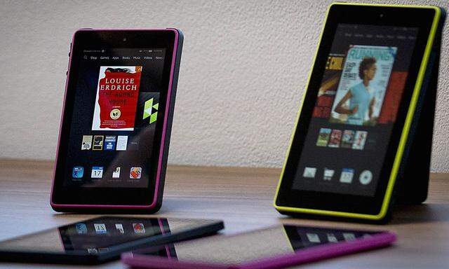 New Amazon Kindle Fire 7HD's are displayed during a launch event in New York