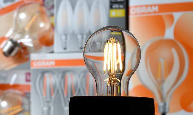 FILE PHOTO: Illustration photo showing a lit bulb by German lighting manufacturer Osram