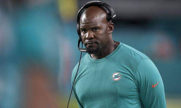 August 30, 2021: Dolphins coach Brian Flores walks up the sidelines during their game against the Atlanta Falcons on Au