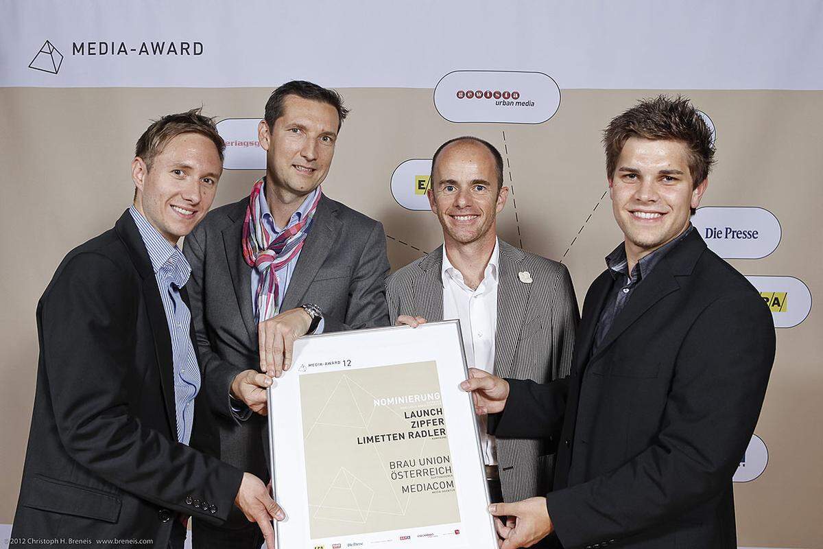 Projekt: Launch Zipfer Limetten Radler- Media Award Exzellente Media-Strategie Nominierung: Markus Flatz (Brau Union Österreich), Robert Steininger (Draftfcb Partners), Joachim Feher und Lukas Hetzendorfer (beide Mediacom)