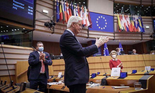 EU-Chefverhandler Michel Barnier und EU-Kommissionspräsidentin Ursula von der Leyen (re.) warben im EU-Parlament für das Abkommen mit Großbritannien.