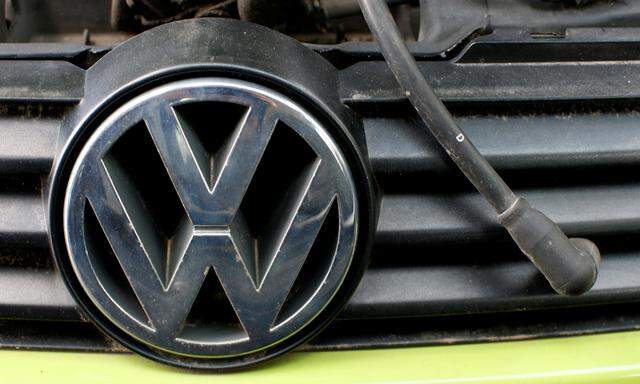File picture of a Volkswagen logo on a car´s front at a scrapyard in Fuerstenfeldbruck