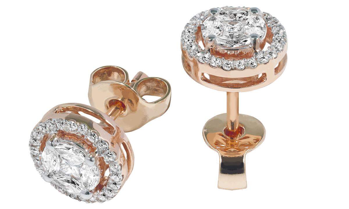 Dezente Hingucker sind die Ohrstecker „Secrets Diamonds Circle“ in Roségold mit Diamanten von Juwelier Wagner, 2100 Euro, Kärntner Straße 32, 1010 Wien.
