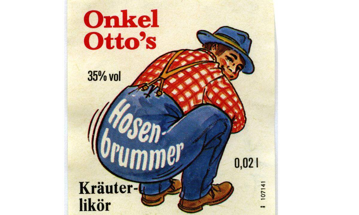 Onkel Otto´s Hosenbrummer sollte während des Trinkgenusses wohl ein heimeliges Gefühl geben. Heute würde das Sujet maximal für einen kleinen Grinser reichen.