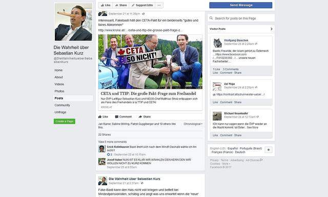 Screenshot der Facebookseite "Die Wahrheit über Sebastian Kurz"