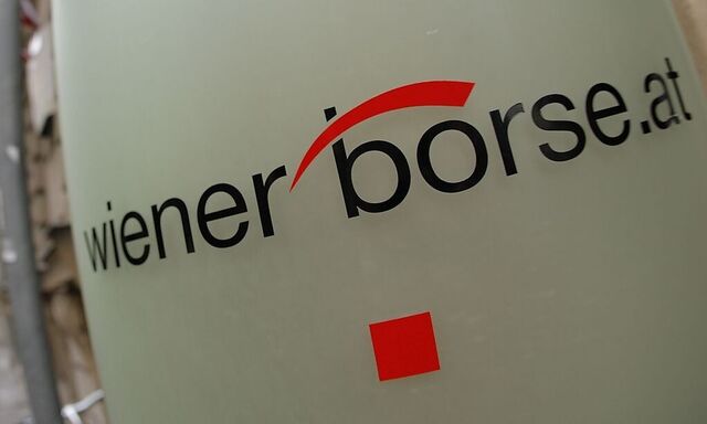 The Vienna Stock Exchange (Wiener Boerse) logo is displayed next to the company's street entrance in Vienna