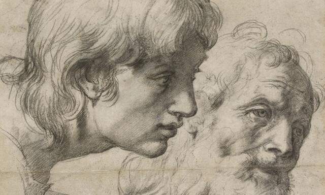 Kopf- und Handstudie zu Raffaels letztem Gemälde „Transfiguration“, 1519-20 (Ausschnitt Kopfstudie).