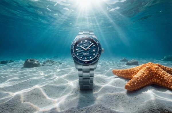 Die „Ocean Star“ ist älter als die meisten ihrer Träger. Seit 1944 gehört die Taucheruhren-Linie zum Sortiment von Mido. Kein Wunder also, dass die neue „Ocean Star 200“ trotz der Änderungen ihrem Charakter treu bleibt. Das Zifferblatt erhält eine feinkörnige Struktur, hinzu kommen eine überarbeitete Lünette und eine Minuterie auf dem Höhenring. Am stärksten fällt jedoch die neue Gehäusegröße auf: Mit 41 Millimetern Durchmesser ist die Uhr 1,5 Millimeter kleiner als ihr Vorgänger. Vor einigen Jahren wären viele Hersteller noch den umgekehrten Weg gegangen. Inzwischen fallen selbst Taucheruhren wieder etwas kompakter aus und orientieren sich stärker an ihren historischen Vorbildern. Neu ist außerdem ein Schnellwechselsystem für das Edelstahlband. Dadurch lässt sich das Band ohne Werkzeug austauschen.