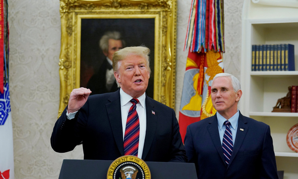 U.S. President Donald Trump hosts a Naturalization Ceremony in the Oval Office of the White House in Washington