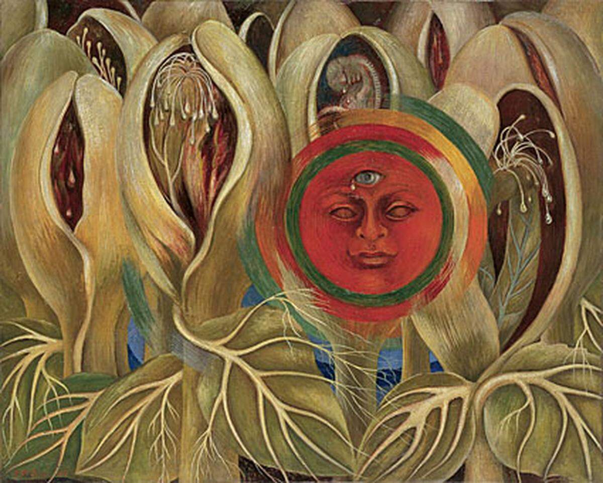 Während ihr Ehemann schon zu Lebzeiten Erfolg genießen konnte, stand Frida meist in dessen Schatten. Erst ein Jahr vor ihrem Tod kam es 1953 zur ersten Einzelausstellung ihrer Werke in Mexiko und es sollte bis in die 1980er Jahre dauern, da ihre künstlerische Hinterlassenschaft mehr Anerkennung fand.   Frida Kahlo: Die Sonne und das Leben (Sol y vida), 1947  Privatbesitz, Courtesy Galería Arvil, Mexiko-Stadt 