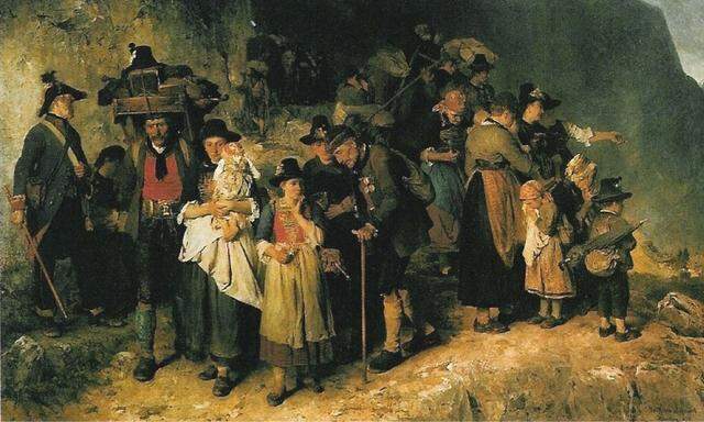 Das berühmte Gemälde von Mathias Schmid über den Weg der Zillertaler Protestanten („Der letzte Blick zurück“) von 1877.