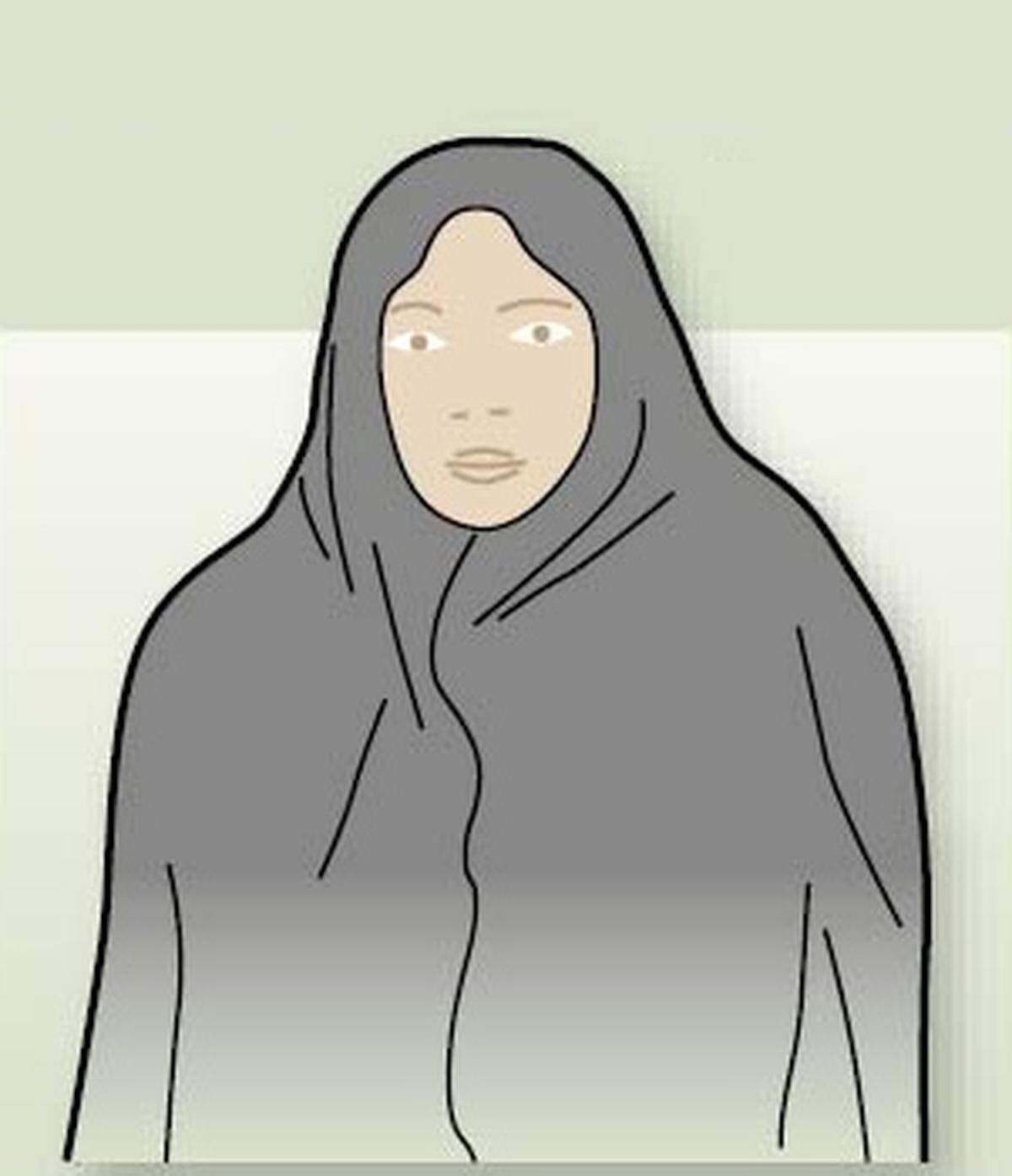 Langer Mantel, der Kopf und Körper bedeckt.Verbreitung: gesamte islamische Welt, besonders Arabische Halbinsel und Iran