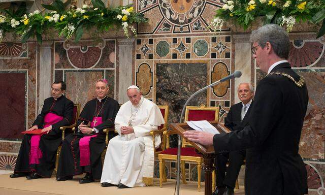 Pope Francis attends a ceremony during which he was awarded 2016 Charlemagne Prize at the Vatican