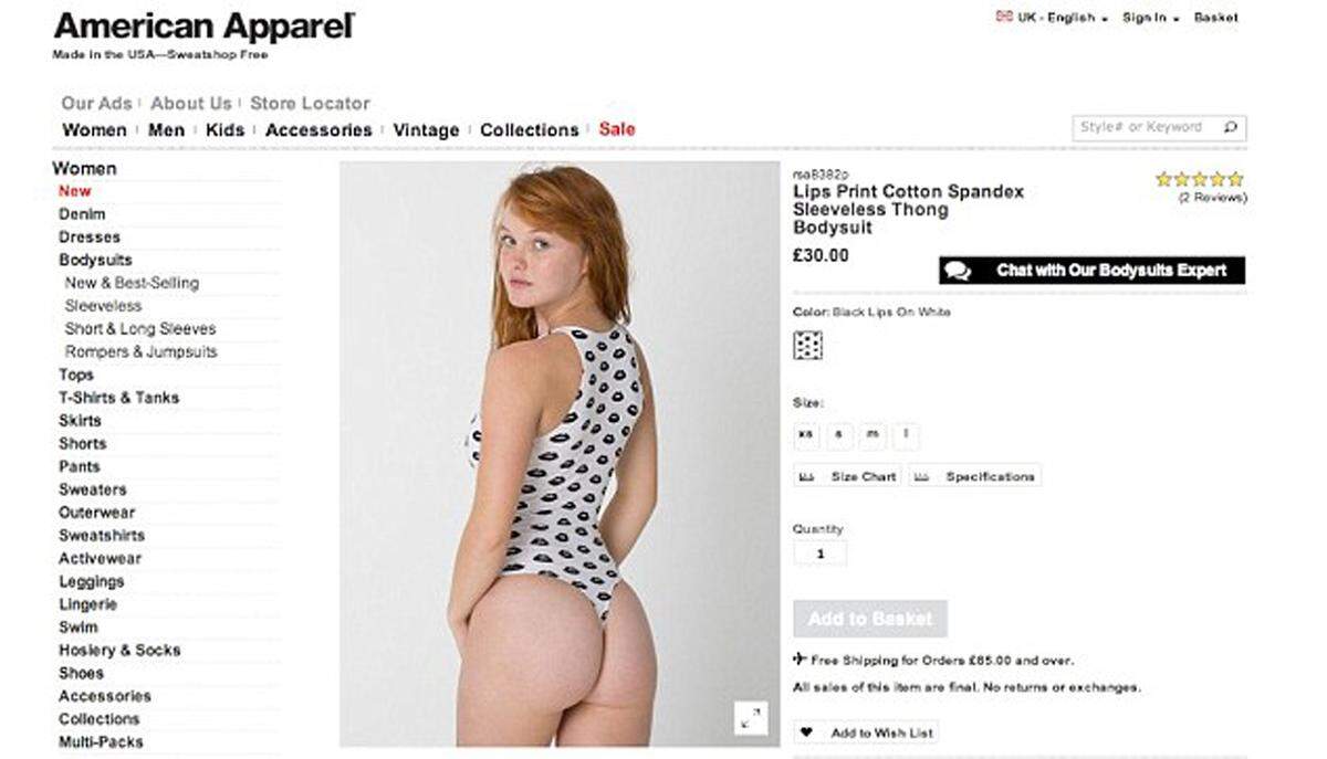 Dass man sich nicht daran gehalten hat, zeigt eine neue Onlinewerbung. Wie Styleit.com berichtet, wurde die Werbung von der britischen Werbeaufsicht verboten, weil das Model minderjährig wirkt (laut American Apparel ist das Model 20 Jahre alt).