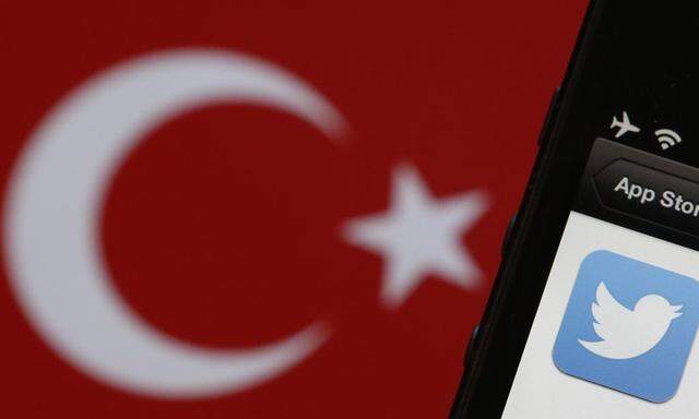 Photo illustration of Twitter logo on an iPhone display next to a Turkish flag