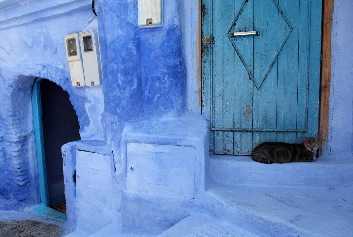 Noch eine blaue Stadt, dieses Mal findet man sie im Norden Marokkos. Das "Blaulichtviertel" verdankt die Stadt ihren im 15. Jahrhundert aus Andalusien vertriebenen Muslimen. Das Blau, so sagen die Einheimischen, helfe gegen den bösen Blick, der Unheil über eine Person bringen kann.