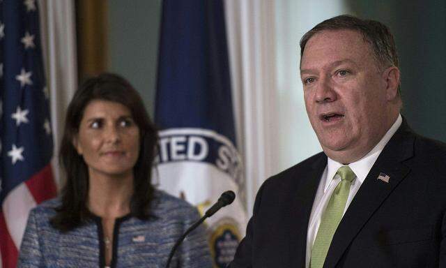 US-Außenminister Mike Pompeo und die amerikanische UN-Botschafterin Nikki Haley verkündeten den Austritt aus dem UN-Menschenrechtsrat.