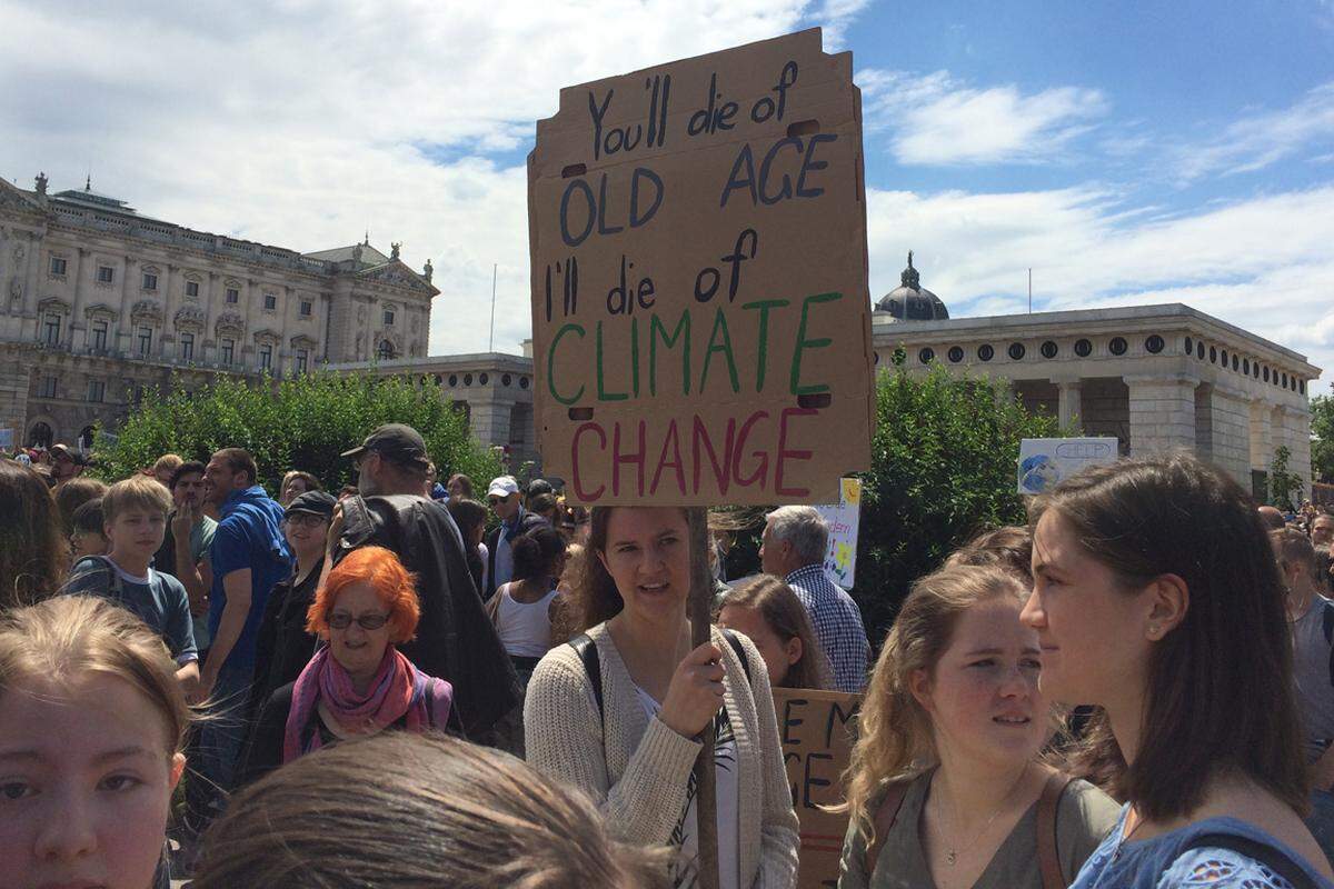 "You'll die of old age, I'll die of climate change": Das Plakat richtete sich an die ältere Generation - die bei dem Protest zwar vertreten war, aber deutlich in der Unterzahl.