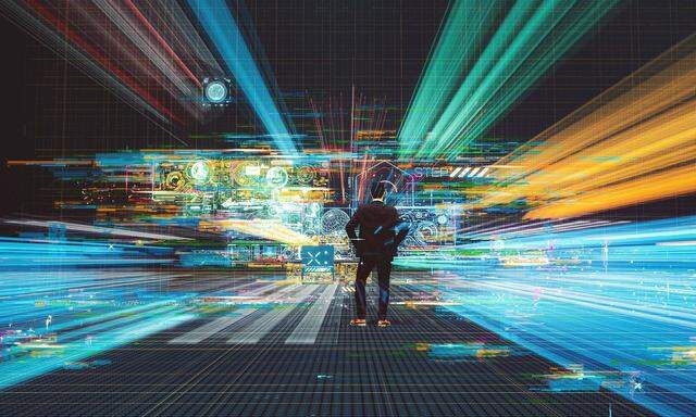 Abstract technology image with man using VR environment