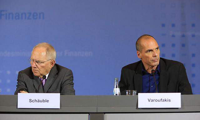 Greek Finance Minister Yanis Varoufakis Attends News Conference With Germany's Finance Minister Wolfgang Schaeuble