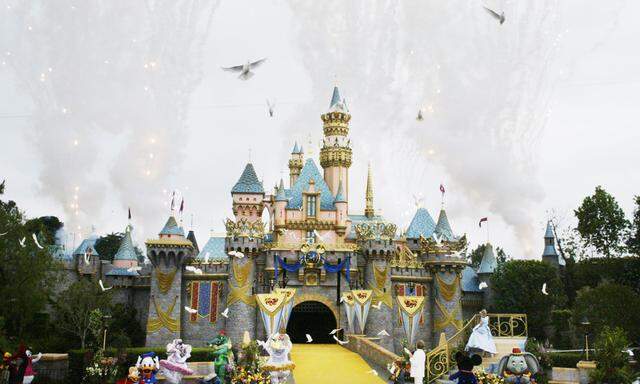 File photo of fireworks and doves being released during finale at Disneyland´s 50th anniversary celebration