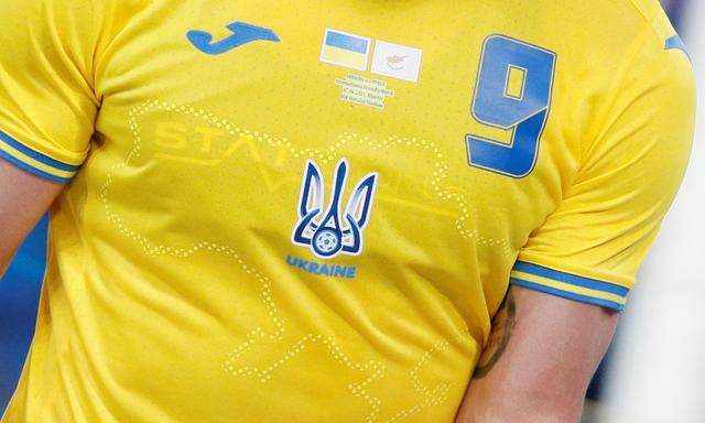 FILE PHOTO: Ukraine's Roman Yaremchuk wears newly unveiled national team jersey emblazoned with a map of Ukraine that includes Crimea during an international friendly match in Kharkiv