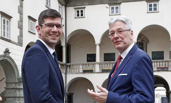 Kärntens Landeshauptmann Peter Kaiser (r./SPÖ) und ÖVP-Chef Martin Gruber 