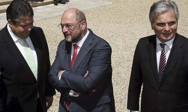 SPD-Chef Sigmar Gabriel, sein Parteikollege Martin Schulz und Österreichs Bundeskanzler Werner Faymann.