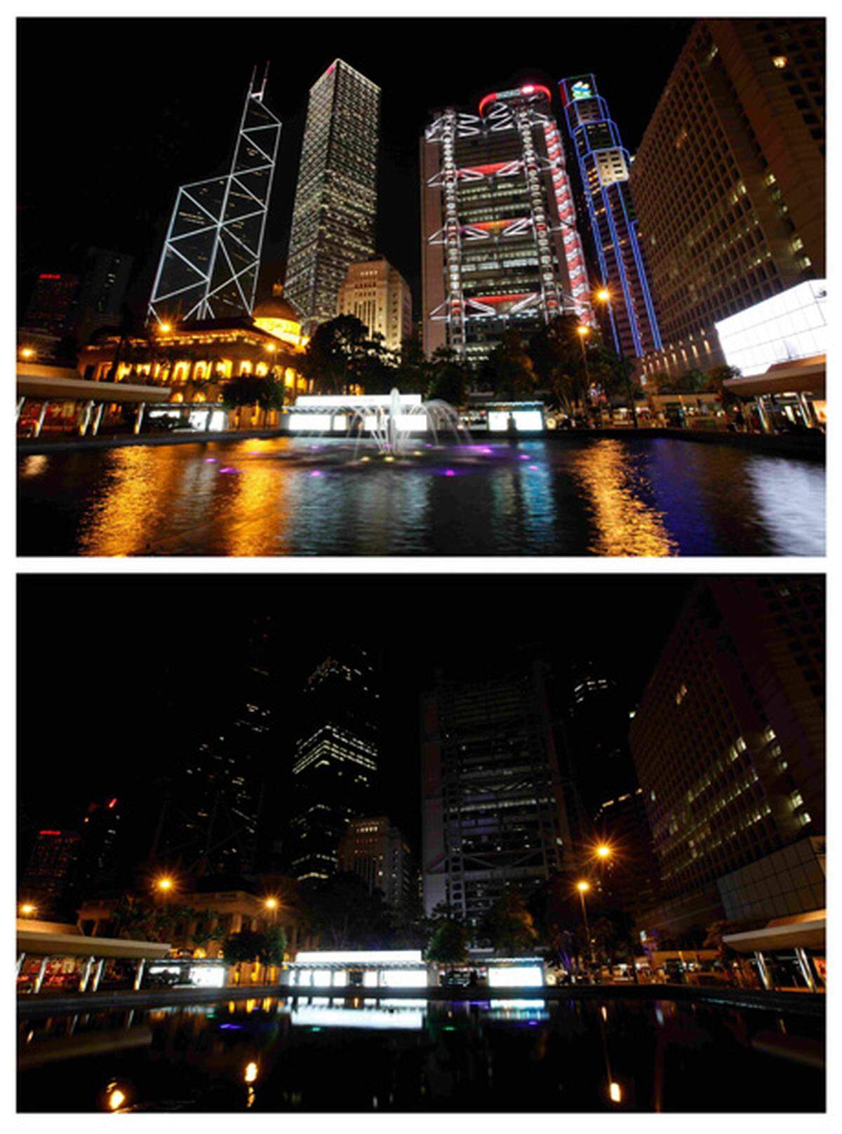 Hong Kongs Zentrum vorbildlich verdunkelt.