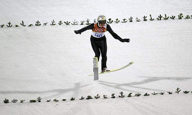 Morgenstern lands from his jump in the final round of the men's ski jumping large hill individual final of the Sochi 2014 Winter Olympic Games