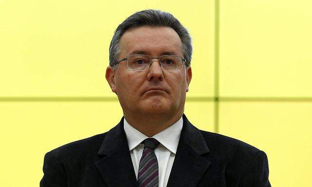 ADAC managing director Obermair frowns during a news conference at headquarter in Munich