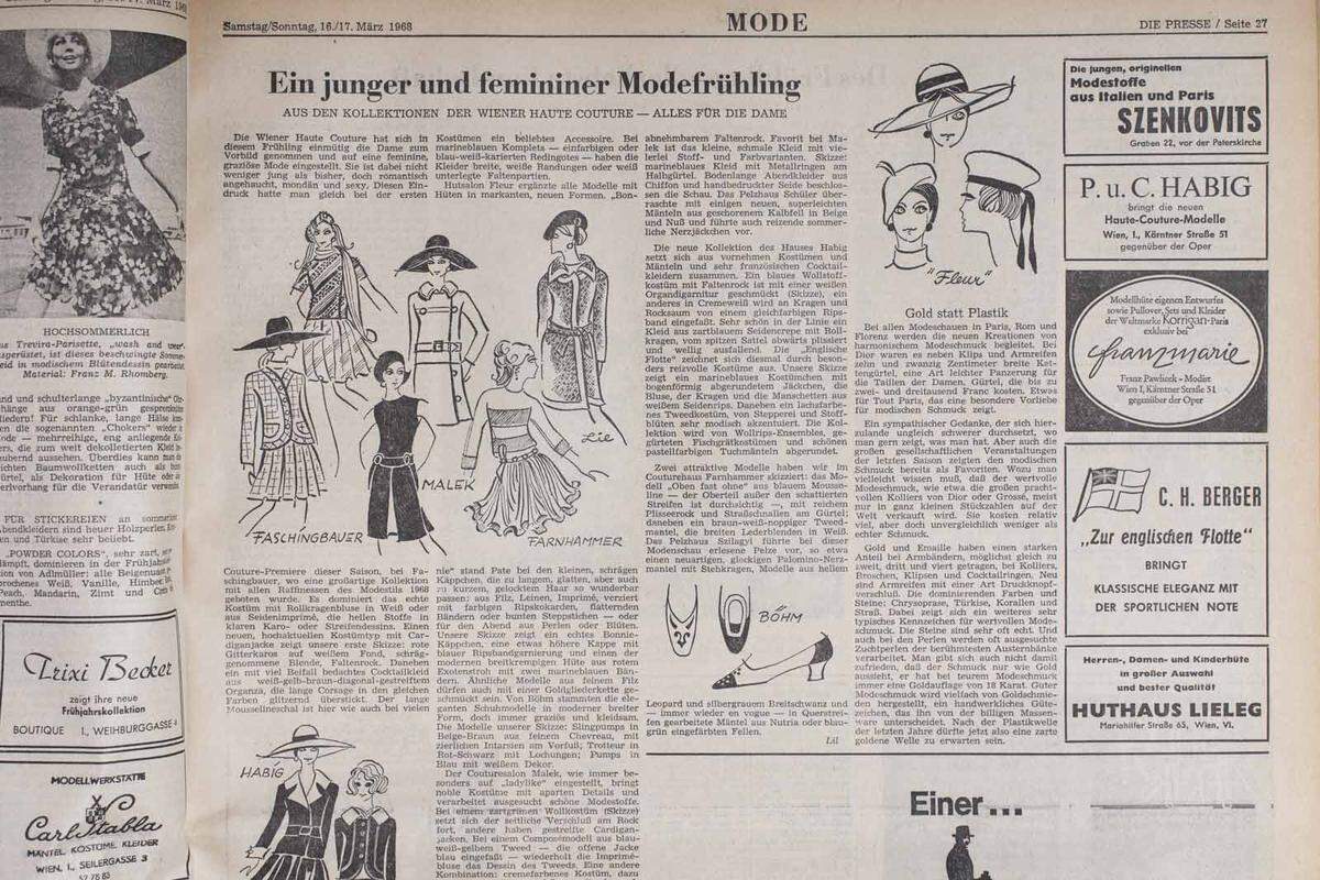 "Romantisch angehaucht, mondän und sexy". So zeigte sich die Wiener Haute Couture im März 1968.