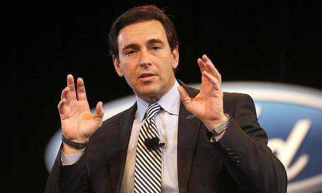 Ford Motor COO Mark Fields addresses the media after Ford announced he will replace Alan Mulally as Ford President and CEO in Dearborn