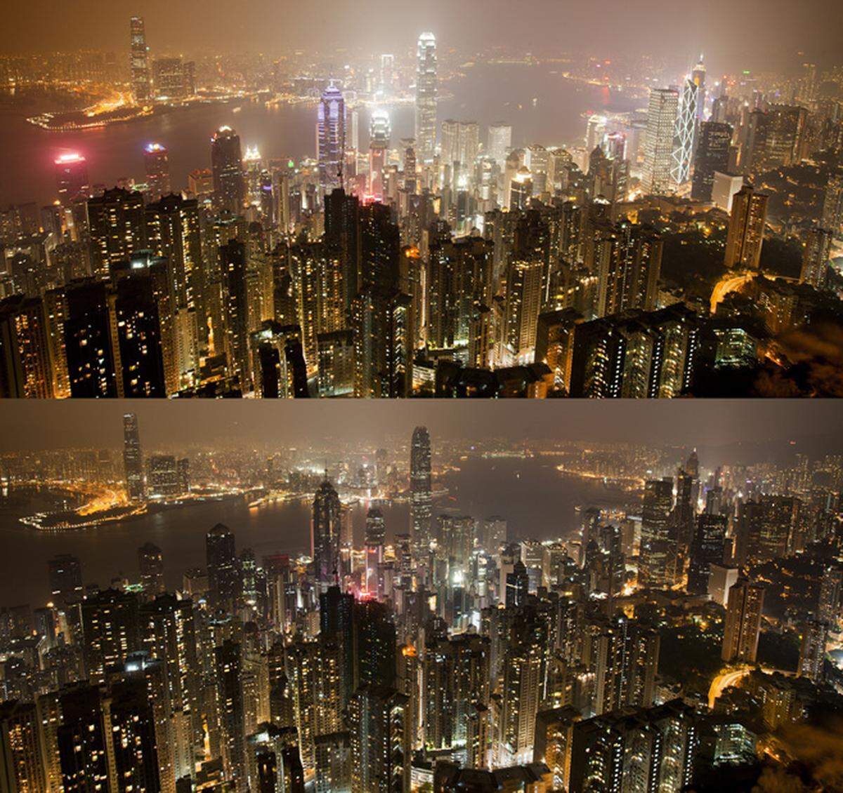 Kein klar feststellbarer Unterschied auf der Skyline von Hong Kong.
