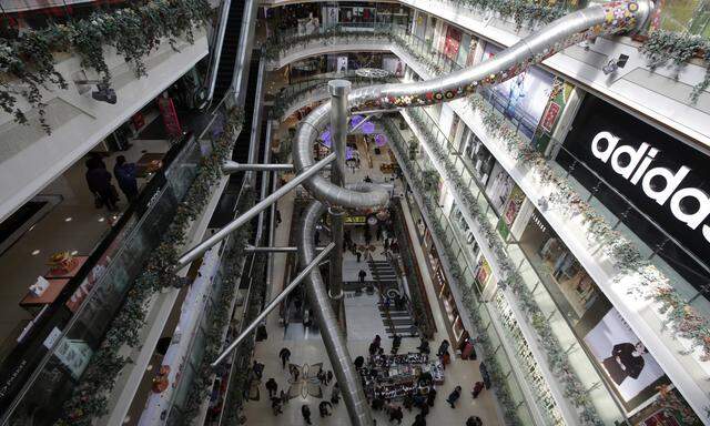 A general view of about 20-meter-high slide inside a five-storey shopping mall in Shanghai