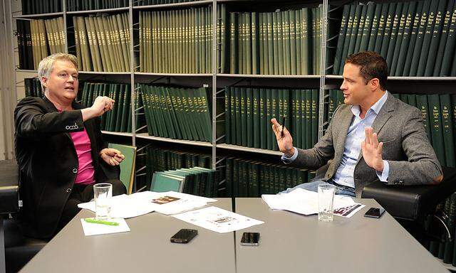 Klubobleute auf neutralem Boden: David Ellensohn (Grüne, links) und Johann Gudenus (FPÖ, rechts) bei der Diskussion in der „Presse“-Redaktion. 