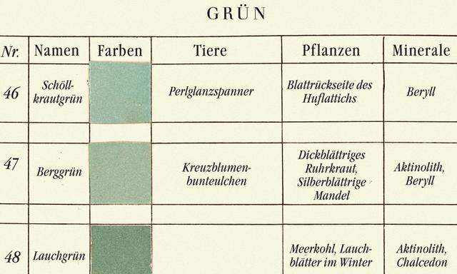 Ein Ausschnitt aus einer Farbtafel, die der Pflanzenmaler Patrick Syme zu den Beschreibungen des deutschen Mineralogen Abraham Werner erstellte.