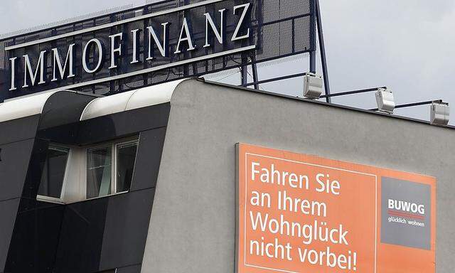 The logo of Austrian property group Immofinanz is pictured on the rooftop of an office building in Vienna