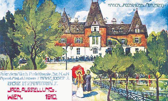  Das Jagdschloss Mürzsteg 1910. Postkarte zur ersten internationalen Jagdausstellung in Wien 1910. Der Kaiser höchstselbst eröffnete die Expo, für die er eigene Trophäen als Leihgaben beisteuerte.
