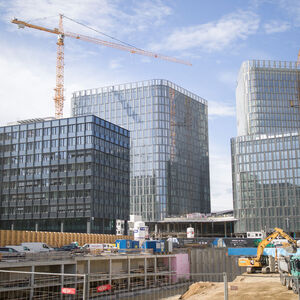 Blick auf die Baustelle des QBC - Quartier Belvedere Central am Dienstag, 10. April 2018