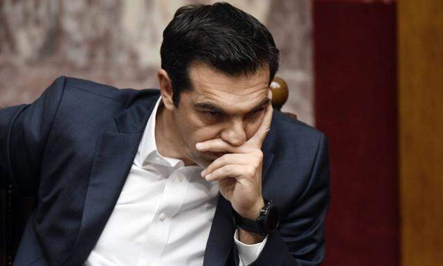 May 18 2017 Athens Greece Greek Prime Minister Alexis Tsipras speaks during a Parliament sessi