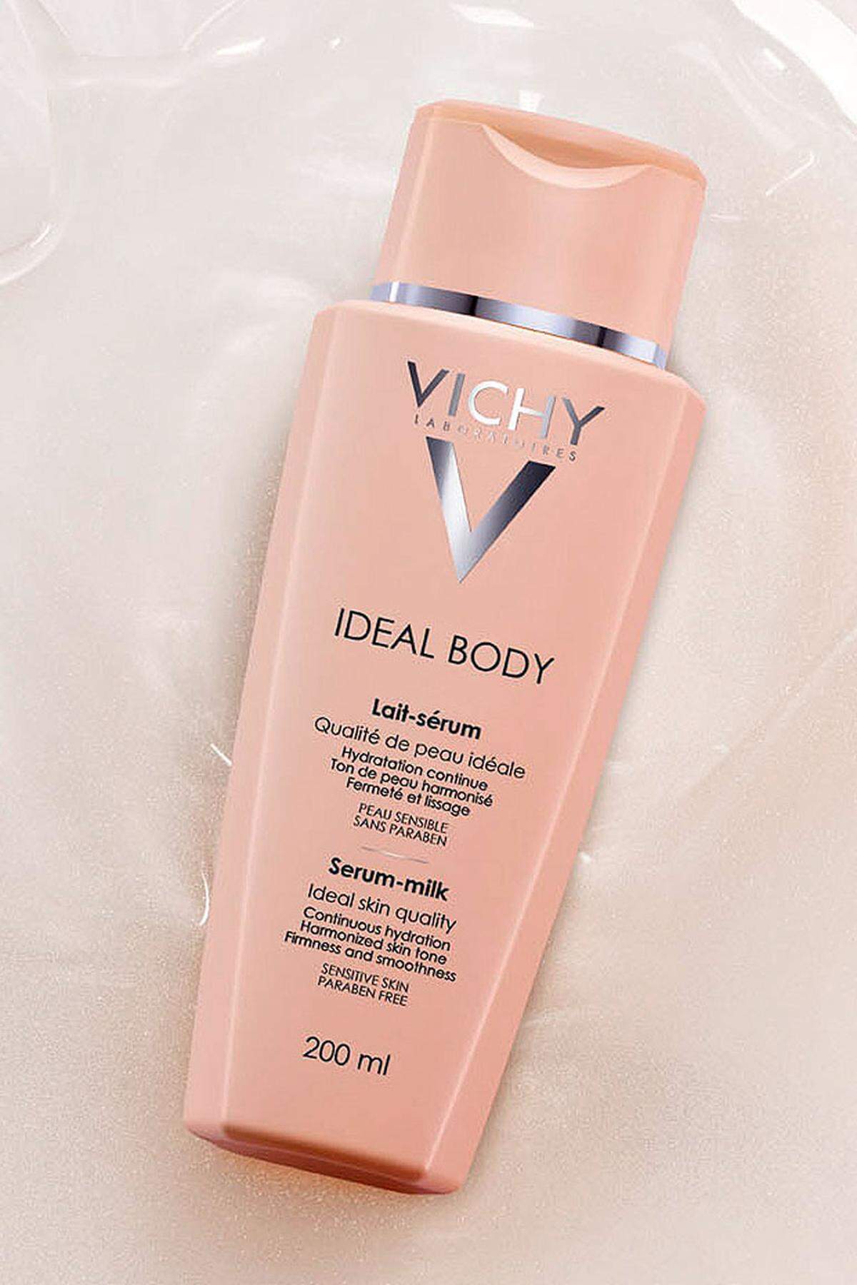 Mit der Körperpflegeserie „Ideal Body“ stellt Vichy vier Produkte für weiche, gestraffte Haut vor. Besonders angenehm ist die Textur der Serum-Milch (ab 20 Euro).