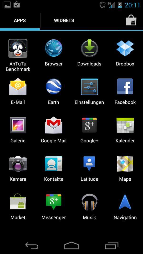 Eine Schaltfläche im unteren Bereich des Homescreens führt zu der gewohnten App-Übersicht, wo sich ab nun auch alle Widgets und der App Store befinden.