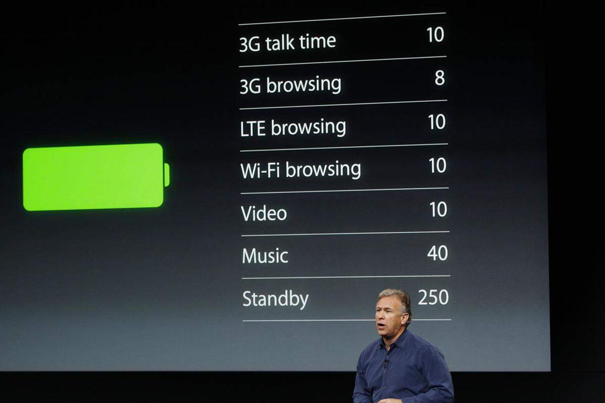 Apple hat den Akku nachgebessert, der im Vergleich zum Vorgänger rund zwei Stunden länger durchhalten soll.