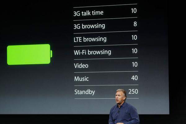 Apple hat den Akku nachgebessert, der im Vergleich zum Vorgänger rund zwei Stunden länger durchhalten soll.