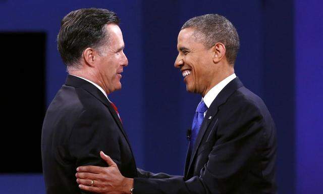 Barack Obama and Mitt Romney during the final presidential debate in Boca Raton, Florida