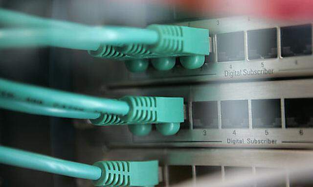 Netzewerkkabel stecken am Mittwoch, 5. Maerz 2008, auf der CeBIT in Hannover in einem Server. Der Bun