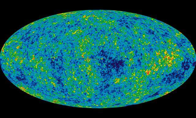 Kosmische Hintergrundstrahlung ist überall, sie umgibt auch die Erde. So stellen Astronomen die Messwerte dar, die Missionen wie Planck bringen. Aus den Feinheiten können Kosmologen einiges lesen.