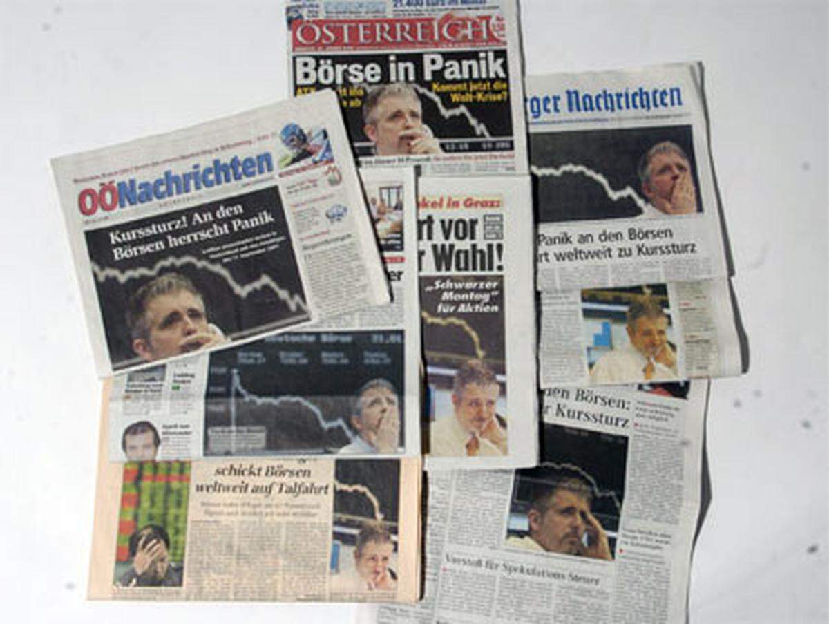 Sechs Titelseiten, ein Bild: Der deutsche Kursmakler Dirk Müller ist der Mann mit den vielen Börse-Gesichtern. An "Dirk the Dax" kommt niemand vorbei...